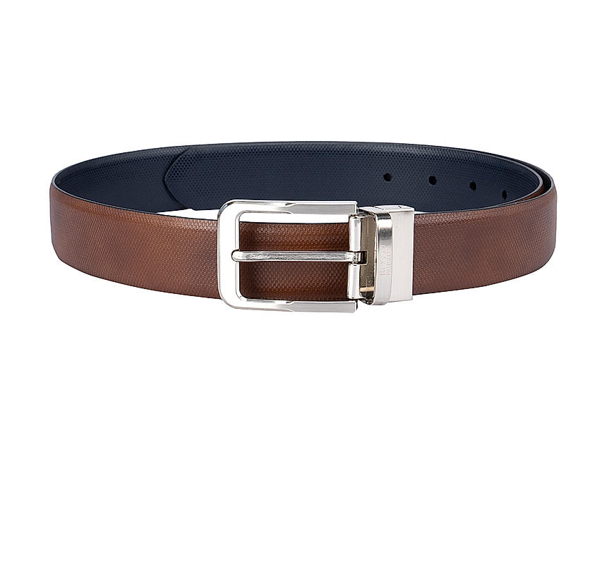 Tan and Blue Textured Reversible Belt